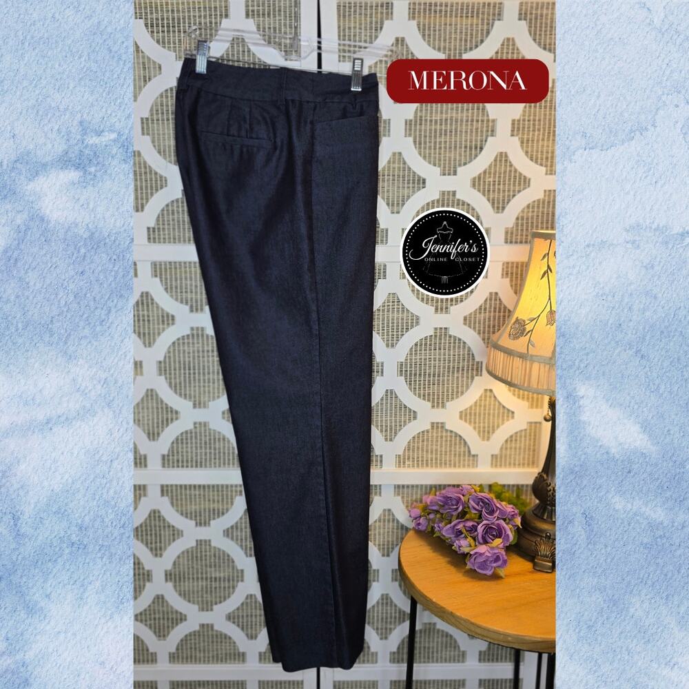 Merona Women's Blue Stretch Cotton Blend Wide Leg Dress Pants Size 10